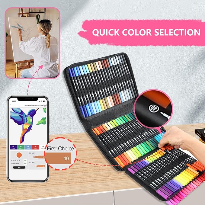 80 Colors Numbered Dual Tip Brush Pens with Free App, Fine and Brush Tips Pens for Adults and Kids, Coloring Markers for Coloring Book Bullet Journaling Note Taking Planner Hand Lettering