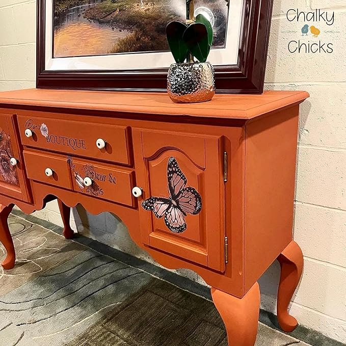 Chalky Chicks All-in-One Chalk Paint for Furniture or Cabinet - 4 Fl Oz - Matte Finish Pumpkin Pie Orange for Metal, Wood Furniture Paint - No Sanding All-in-One for Home Decor & Crafts, USA Made