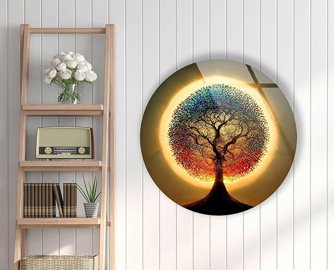 My Photostation.com 31.5''(80cm) Diameter Life of Tree Round Glass Wall Art Tempered Glass Printing Wall Decor Large Wall Art Wall Hangings