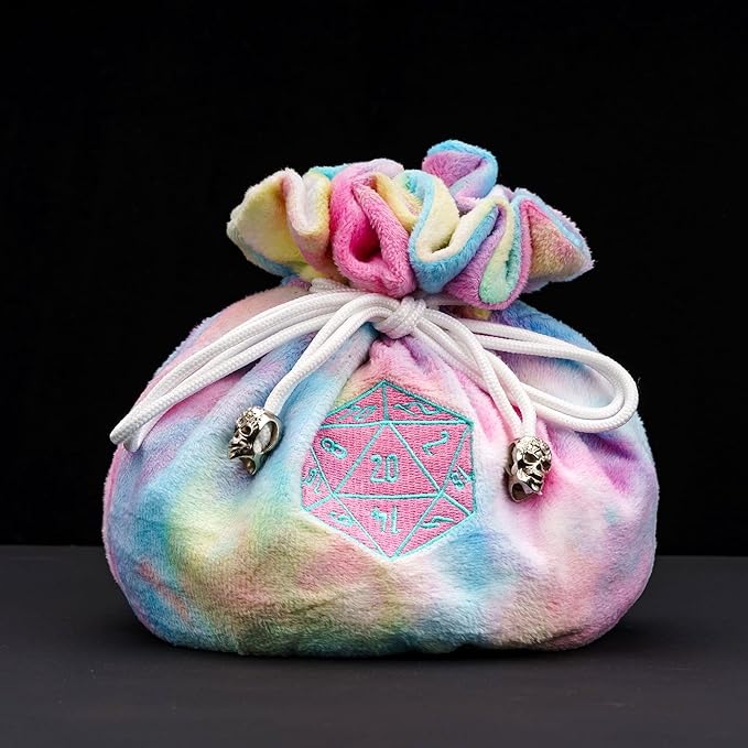 Large Dice Bags with Pockets Rainbow Storage Bag D20 Logo for DND RPG Game Dices (with 1lb Random DND Dice)