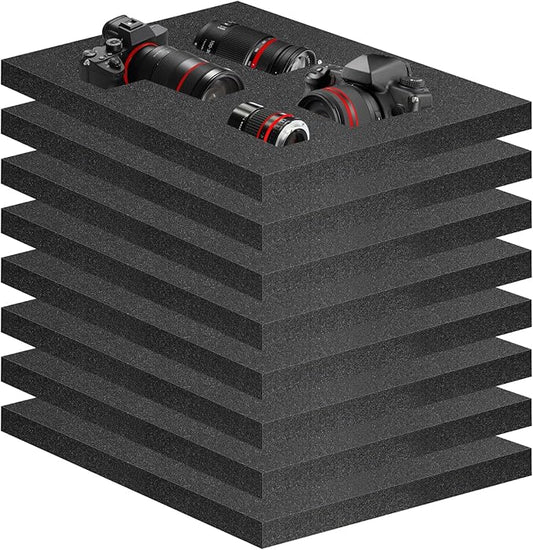 Eunice 8Pcs Polyurethane Foam Sheets - 16 x 12 x 1 Inch Cuttable Foam Inserts for Cases, Packing Foam Pads for Tool Box, Camera Storage and Crafts