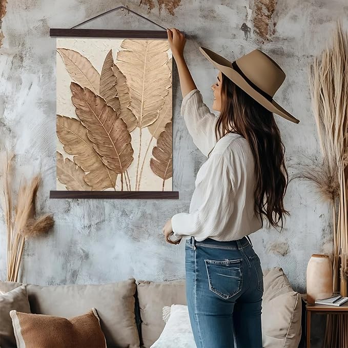 Artmag Magnetic Poster Hanger Frame, 16x24 16x22 16x20 Light Wood Wooden Magnet Canvas Artwork Print Poster Hangers Frames Hanging Kit (Walnut, 16")