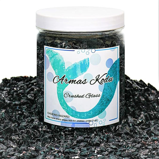 Crushed Glass for Resin Art - 3-6mm Black, 1.5lb | Broken Glass Pieces for Crafts, Vase Filler & Fire Pit Media