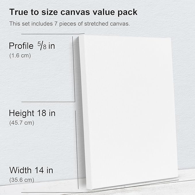 PHOENIX Large Stretched Canvas for Painting 14x18 Inch/7 Value Pack, 8 Oz Triple Primed 5/8 Inch Profile 100% Cotton White Blank Canvas, Large Framed Canvas for Oil Acrylic & Pouring Art