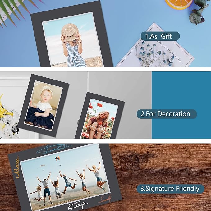 Somime 10 Pack 11x14 Black Picture Mat Kit for 8x10 Photo with White Core Bevel Cut Mattes Sets - Includes 10 Acid Free Pre Cut Mats & 10 Backings & 10 Print Sleeve Bags
