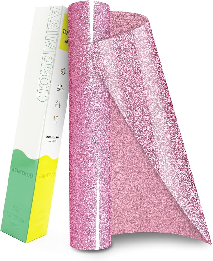 Glitter HTV Heat Transfer Vinyl Rolls- 12" x 10ft. Glitter Iron on Vinyl for DIY T-Shirts, Glitter for All Cutters, Heat Transfer Vinyl (Rosy Pink)