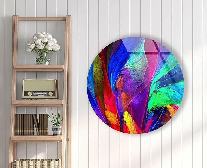 My Photostation.com 24''(60cm) Diameter Neon Colors Abstract Round Glass Wall Art Tempered Glass Printing Wall Decor Large Wall Art Wall Hangings