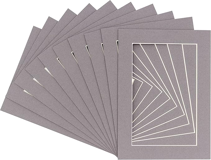 6x8 Mat for 8x10 Frame - Precut Mat Board Acid-Free Show Kit with Backing Board, and Clear Bags Charcoal 6x8 Photo Matte Made to Fit a 8x10 Picture Frame Matboard for Framing, Pack of 100 Mats