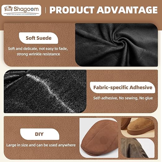 Suede Repair Patch, 17X158 Inch Fabric Large Repair Tape, Self-Adhesive Patches for Furniture, Sofa, Car Interior, Shoes, Hand Bag, Clothing (Black, 17X158 Inch)