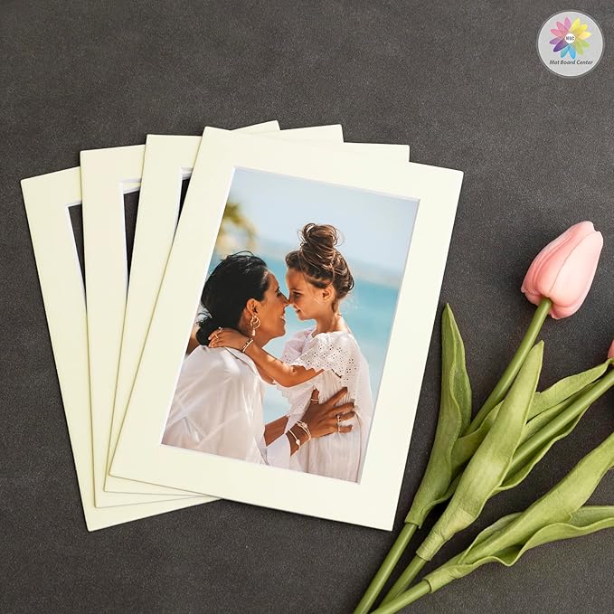 Mat Board Center, Pack of 10, 5x7 for 4x6 Ivory Color Mats - Bevel Cut, Acid Free, 4-ply Thickness, White Core - for Pictures, Photos, Framing