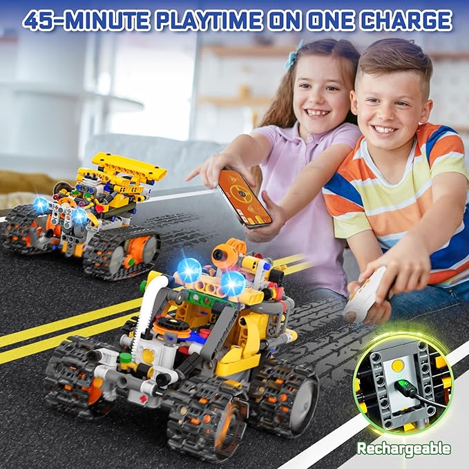 Robot Building Kit for Kids and Adults, 4-in-1 Rechargeable RC Robotics Kit with Remote & App Control, STEM Coding Toys & Science Projects, Birthday Gifts for Boys Ages 8-12+ (588 Pcs)