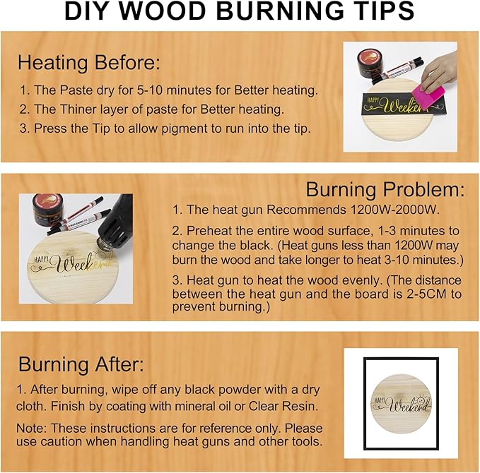 Teexpert Wood Burning Gel Pen Kit, 4 OZ Paste, 2 Double-Sided Scorch Pens, 4 Tips, Squeegee, Sandpaper for DIY Heat Sensitive Wood Crafts Suitable for Artists & Beginners