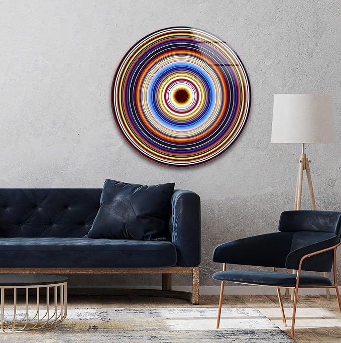 My Photostation.com 24''(60cm) Diameter Colorful Concentric Circles Round Glass Wall Art Tempered Glass Printing Wall Decor Large Wall Art Wall Hangings