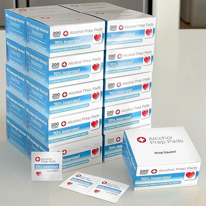 Alcohol Prep Pads - 70% Isopropyl Alcohol Wipes, 4000 Pack Individually Wrapped Alcohol Pads Bulk - Great for Home, Medical and First Aid Kits