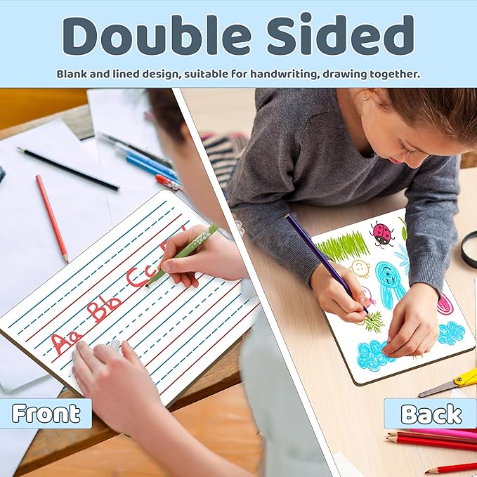 White Board Dry Erase Boards Classroom Pack Mini White Boards 9" x12” Double Sided Personal Whiteboards for Students Teachers School Supplies Lapboards (2Pack line whiteboard)