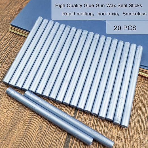 Wax Seal Stick, Ioggtser 20PCS Mini Glue Gun Wax Seal Stick for Wax Seal Stamp, Sealing Wax Sticks for Wedding Invitations, Cards, Envelopes (Gray Blue)