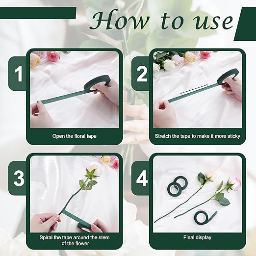DF DUALFERV 12 Rolls Dark Green Floral Tape Stem Wrap, 1/2" Wide Flower Tape for Bouquets, 30 Yards Floral Tape for Fresh Flowers for Flower Arranging, Wreath Making, Wedding Bouquets