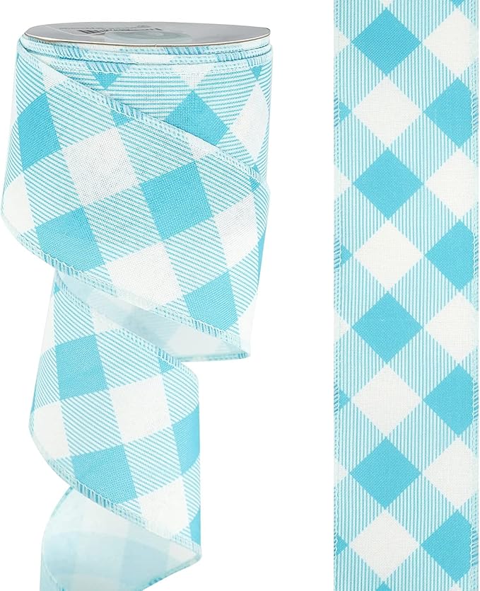 MEEDEE Blue and White Check Ribbon Christmas Wired Ribbon Blue White Burlap Ribbon 2.5 Inch X 10 Yards for Crafts Christmas Tree Decoration Birthday Decor Bows Making Flower Wreath Gift Wrapping