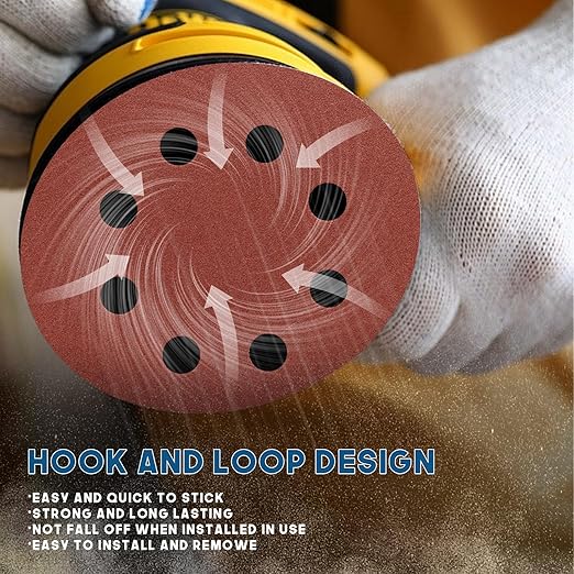 5 Inch 8 Hole Sanding Discs, 150 PCS 180 Grit Hook and Loop Sandpaper, Round Aluminum Oxide Sand Paper Discs for Random Orbital Sander
