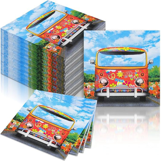 60 Pcs 60's 70's Hippie Party Cocktail Paper Napkins 6.5 x 6.5 Inches Disposable Paper Napkins Dessert Beverage Napkin for Decoupage Luncheon Napkin for Theme Party Wedding Birthday