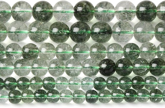 60PCS 6MM Green Crackle Phantom Ghost Crystal Beads for Jewelry Making DIY Bracelet Necklace Accessories 15" Energy Healing Power Stone Beads