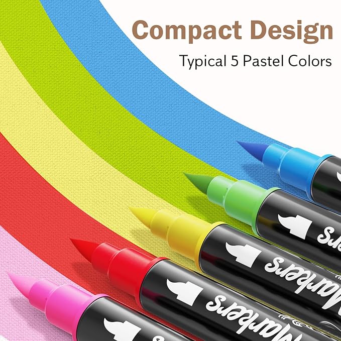 Fabric Markers Permanent for Clothes, Dual Tips Fabric Paint Pens No Bleed for Canvas, T-Shirts, Bags, and Textile - Quick Dry & Non-Toxic for Kids Adults, 5 Pack
