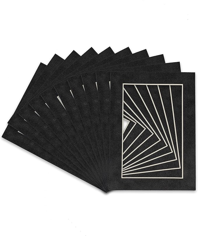 Pack of Ten Acid Free 11x14 Mats Bevel Cut for 8.5x11 Photos - Dark Grey Suede Precut Matboards With Backing Boards and Self Seal Photo Mat Bags For Pictures, Photos, Framing - 4-ply Thickness