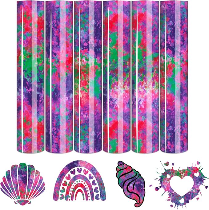 Tintnut Purple Splash Heat Transfer Vinyl - 6 Sheets 10"x12" Patterned HTV for T-Shirts, Hats, Clothes - Compatible with Cricut & Silhouette Cameo