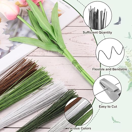 PATIKIL 32 Inch 22 Gauge Floral Stem Wire, 4 Pack/160 Pieces Bouquet Stem Paper Wrapped for DIY Crafts Flower Arrangements, Black