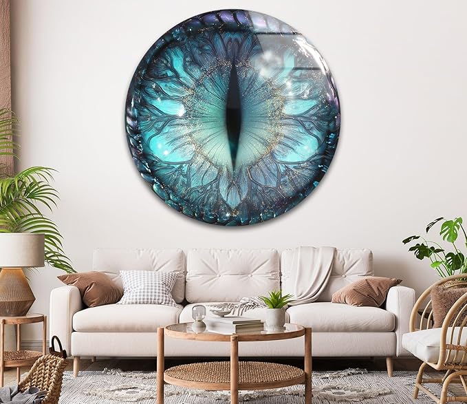 My Photostation.com 10''(25cm) Diameter Mystical Dragon Eye Round Glass Wall Art Tempered Glass Printing Wall Decor Large Wall Art Wall Hangings