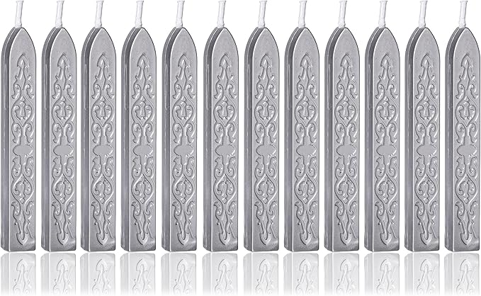 Yoption 12Pcs Sealing Wax Sticks with Wicks, Silver Totem Fire Manuscript Seal Wax Sticks for Wax Seal Stamp (Silver)