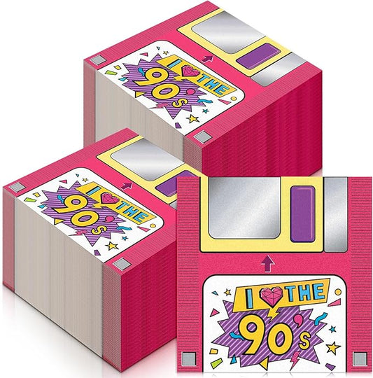 60 Pcs 90s Cocktail Paper Napkins 6.5 x 6.5 Inches Disposable Paper Napkins Dessert Beverage Napkin for Decoupage Luncheon Napkin for Party Wedding Birthday Party
