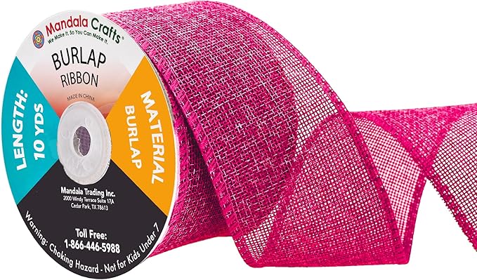Mandala Crafts Hot Pink Burlap Ribbon 2.5 Inches Wide Jute Ribbons for Crafts - 20 Yds Roll Rustic Burlap Wrap Trim Ribbons for Wreaths Bows Wedding Party Decoration