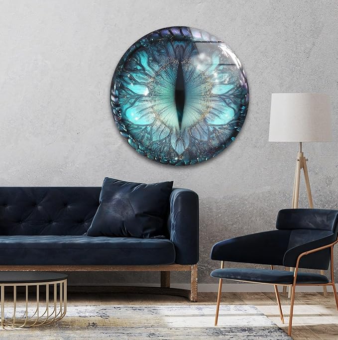 My Photostation.com 15.8''(40cm) Diameter Mystical Dragon Eye Round Glass Wall Art Tempered Glass Printing Wall Decor Large Wall Art Wall Hangings