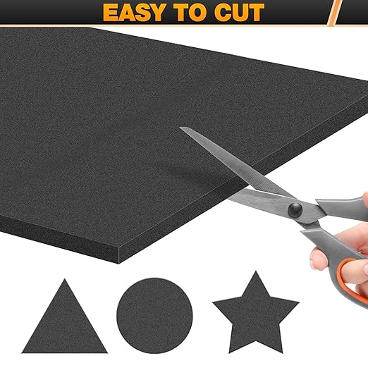 MYFAMIREA 4 PCS Adhesive Foam Padding Sheets Closed Cell Self Adhesive Sticky Foam Pads, 3/4" Thick 6'' x 6'' Neoprene Rubber Sheets Non-Slip Insulation Pads Vibration for Furniture Crafts Cars, Black