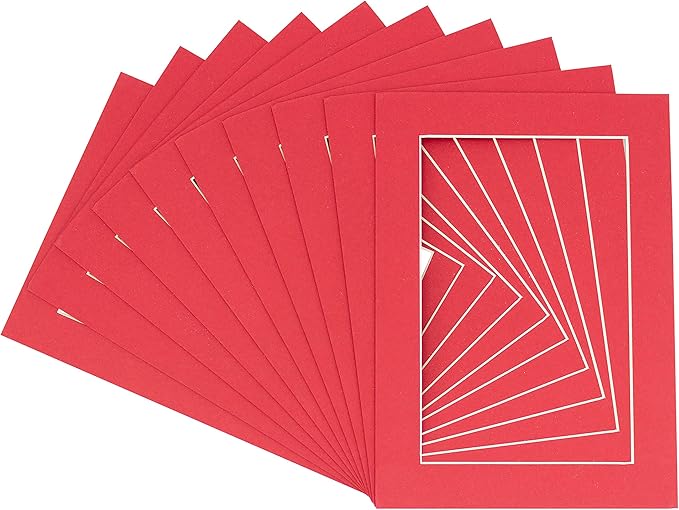 6x8 Mat for 8x10 Frame - Precut Mat Board Acid-Free Show Kit with Backing Board, and Clear Bags Deep Red 6x8 Photo Matte Made to Fit a 8x10 Picture Frame Matboard for Framing, Pack of 25 Mats