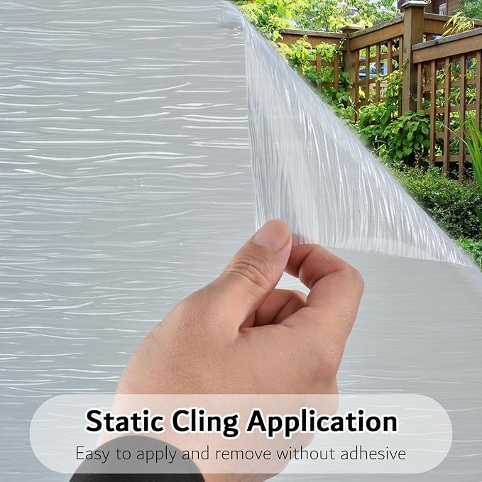 VELIMAX Frosted Window Privacy Film Non Adhesive Window Cling Removable Glass Covering Clear Water Opaque Window Film for Home Anti UV 23.6x78.7 inches