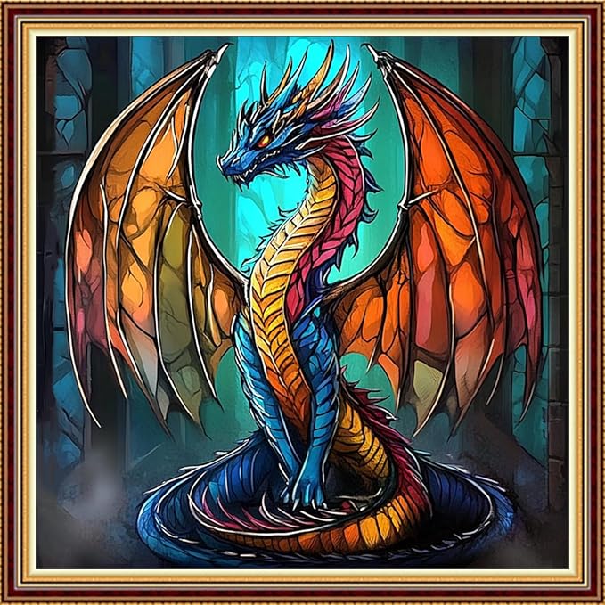 Hopeart Stamped Cross Stitch Kits for Beginner Embroidery Kits for Beginners Adults DIY 11CT Cross Stitch Patterns Needlepoint Kits Crossstitching Kits-Colorful Dragon 18x18 inch