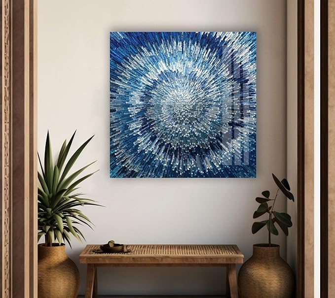 My Photostation.com Round 24'' Abstract Blue Textured Glass Wall ArtTempered Glass Printing Wall Decor Large Wall Art Wall Hangings