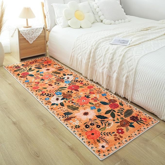 Rugcomf Runner Rug for Kitchen Rug Non Slip 2'x 6' Washable Rugs with Rubber Backing Soft Floral Carpet Runner for Hallways, Kitchen, Laundry, Bedroom, Bathroom(Yellow)