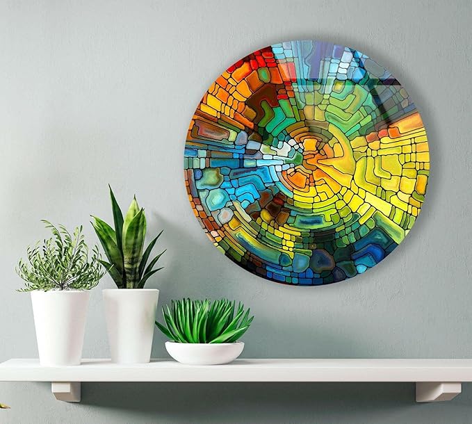 My Photostation.com 20''(50cm) Diameter Stained Yellow Round Glass Wall Art Tempered Glass Printing Wall Decor Large Wall Art Wall Hangings