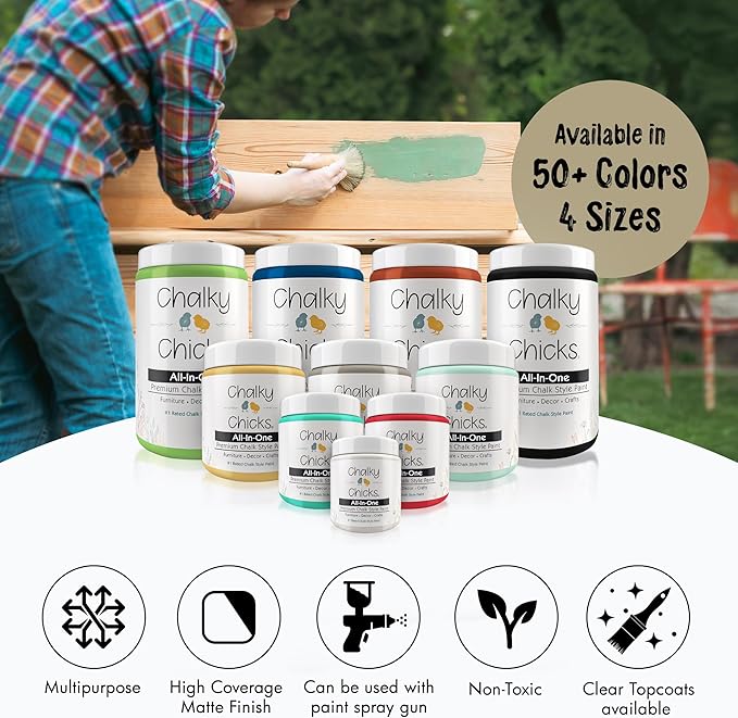 Chalky Chicks All-in-One Chalk Paint for Furniture or Cabinet - 8 Fl Oz - Matte Finish Olive Wood (Taupe) for Metal, Wood Furniture Paint - No Sanding All-in-One for Home Decor & Crafts, USA Made
