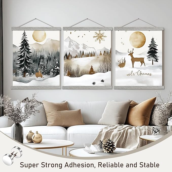 Artmag Magnetic Poster Hanger Frame, 9x24 9x12 9x11 Light Wood Wooden Magnet Canvas Artwork Print Poster Hangers Frames Hanging Kit (Grey, 9")