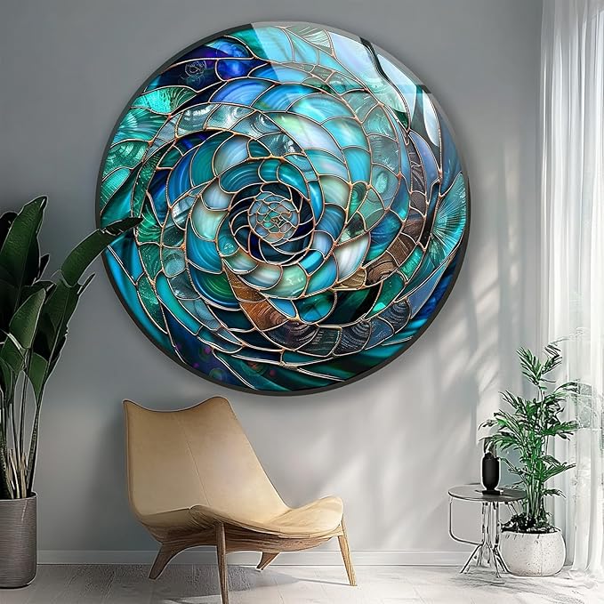 My Photostation.com 39,4''(100cm) Diameter Ocean Vortex Spiral Round Glass Wall Art Tempered Glass Printing Wall Decor Large Wall Art Wall Hangings