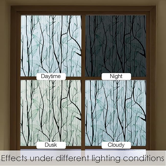 DKTIE Nature Pattern Rainbow Window Film Decorative Stained Glass Window Film Static Cling Films Easy Apply Removable Comes with Tools (U1747-Reeded Glass, 35.4" x 78.7")