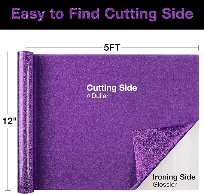 TORC Purple Glitter HTV Heat Transfer Vinyl Roll 12 inch x 10 ft Iron on Vinyl for T Shirts Crafts