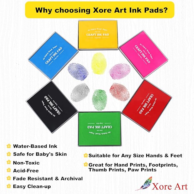 5"x4'' Large Ink Pad Washable Stamp Ink Pad for Baby Footprint Handprint with 30ml Premium Refill Ink (Black)