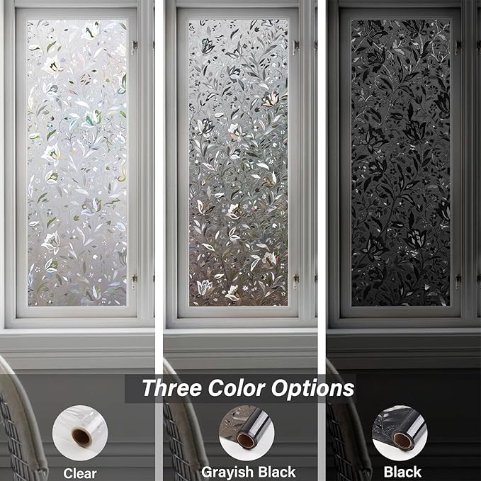 LEMON CLOUD Window Film, Decorative Window Privacy Film, Window Film Privacy Static Cling Frosted, Anti-UV Sun Blocker Heat Control for Home(Grayish Black, 23.6 x 157.4 inches)
