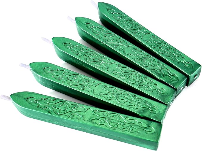 Metallic Green Sealing Wax Sticks, Yoption 5 Pcs Totem Fire Manuscript Wax Seal Sticks with Wicks for Wax Seal Stamp (Metallic Green)