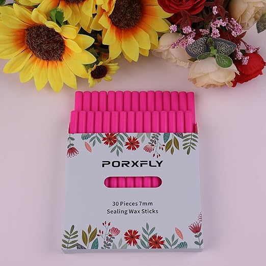 30 Pieces 7mm Sealing Wax Sticks for Glue Gun,PORXFLY Mini Wax Seal Sticks Great for Seals Stamp,Cards Envelopes,Wedding Invitations,Gift Wrapping,Wine Packages (Rose Red)